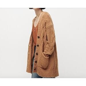 J.Crew Chunky Oversized Cable Knit Button Front Sweater Cardigan Tan Size Small